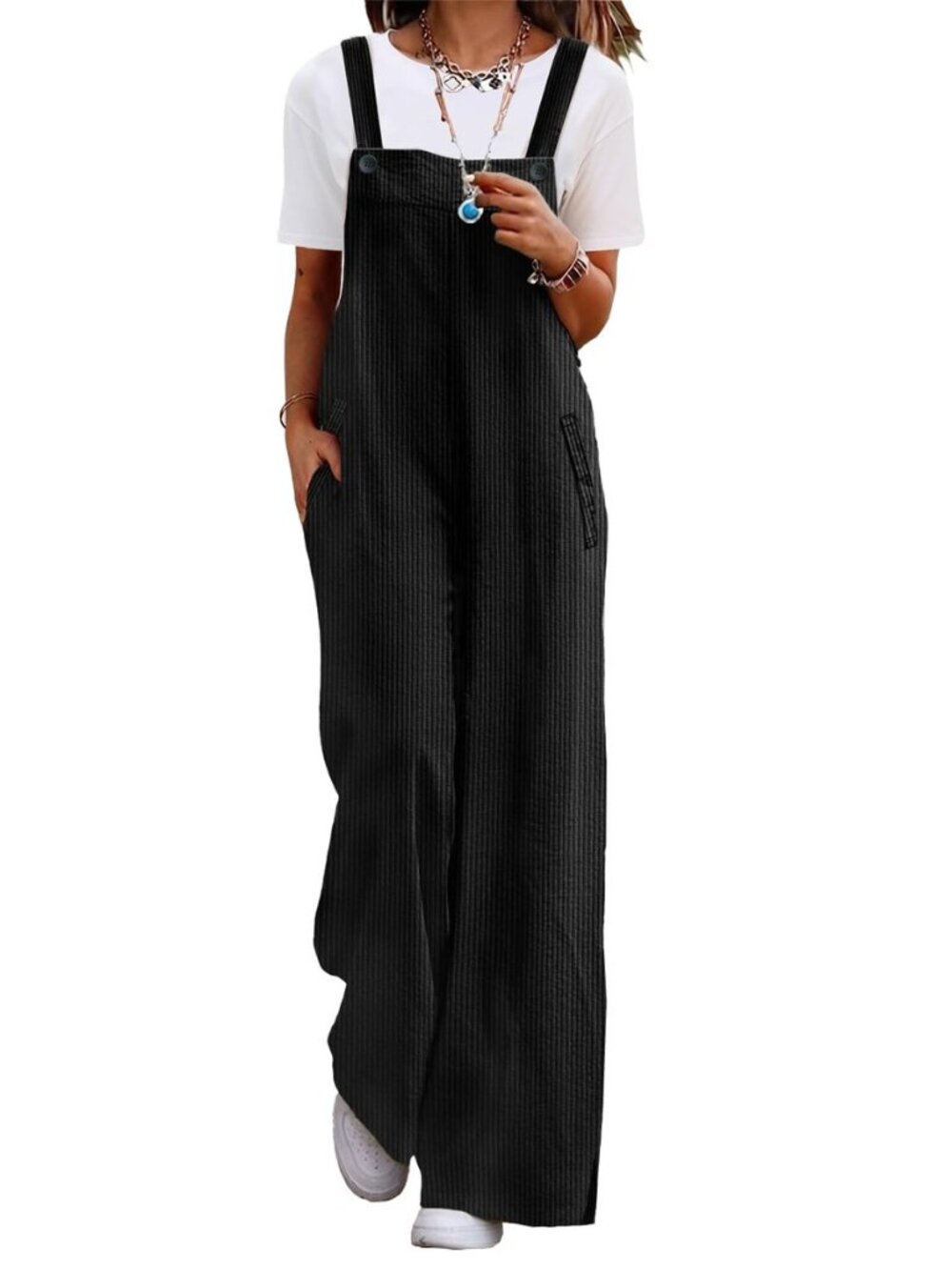 Casual Corduroy Wide Leg Overalls for Women PC2